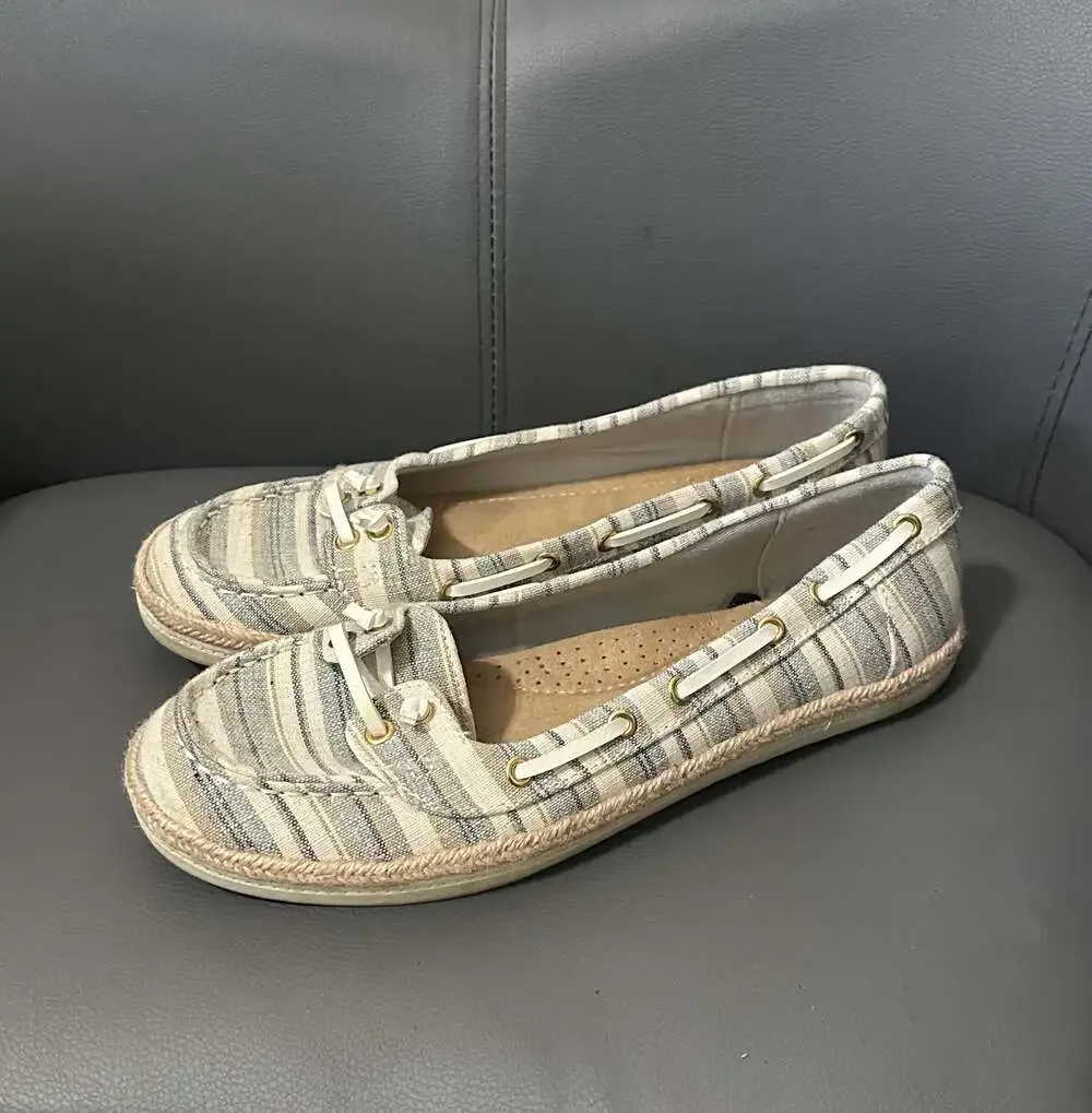 St. John's Bay Flex Form Striped Espadrille Boat Shoes Slip On Size 9